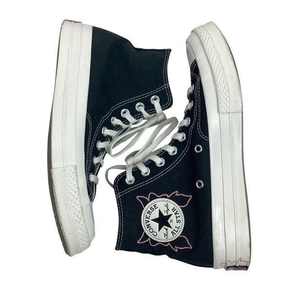 Converse All Star Floral Embroidered High Top Sneakers Womens 9 Black Canvas - Picture 4 of 14